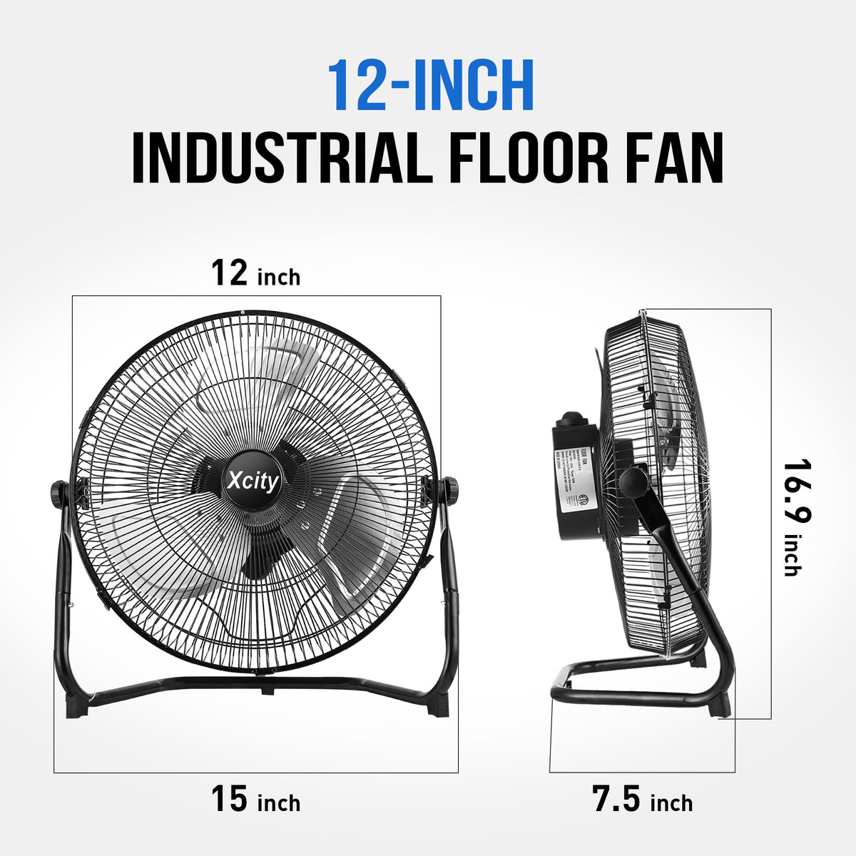 Xcity 12 Inch Metal Floor & Box Fan High Velocity 1800 CFM