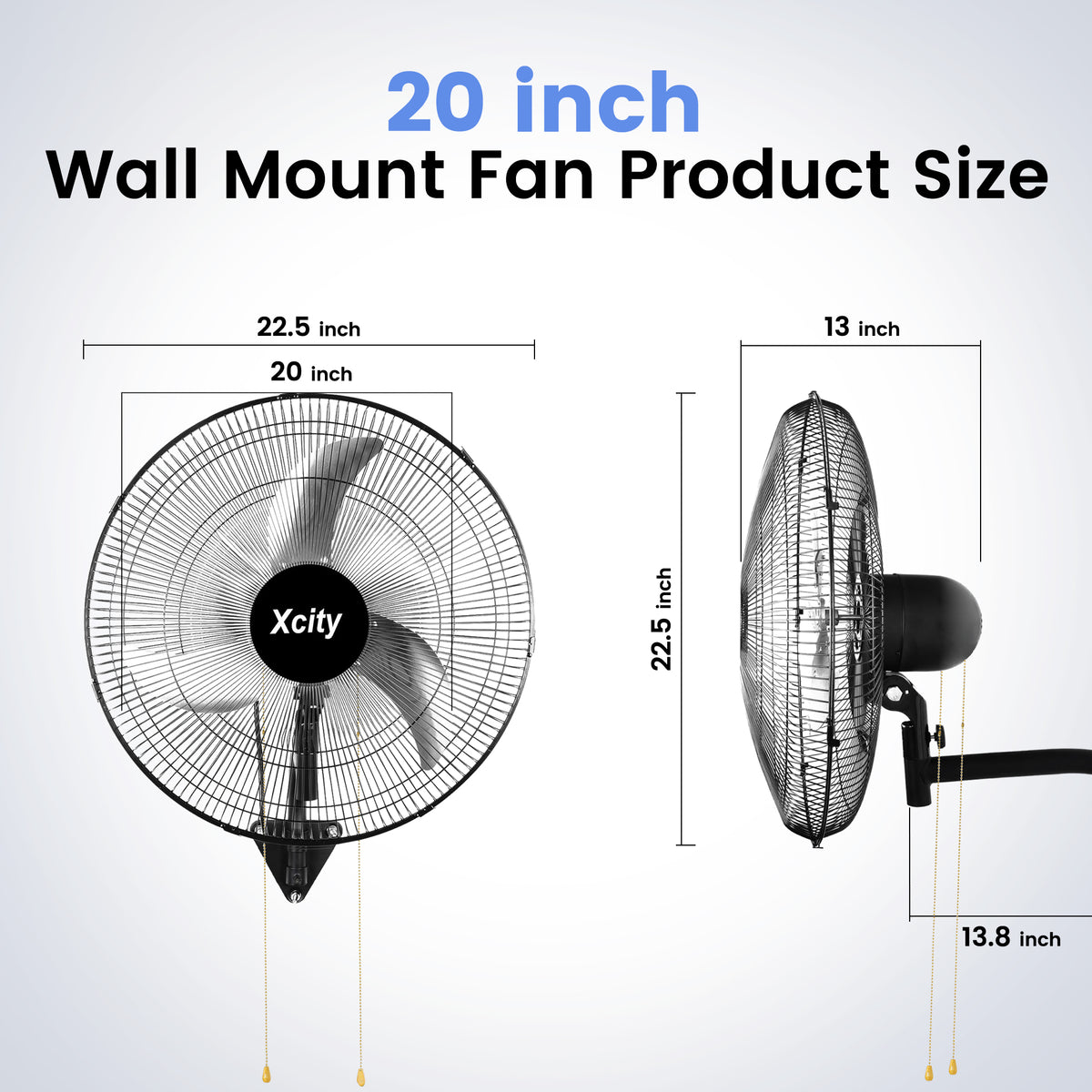Xcity Wall Mount Fan 20", 3-Speed, Oscillating Cooling