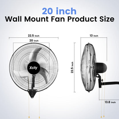 Xcity Wall Mount Fan 20", 3-Speed, Oscillating Cooling