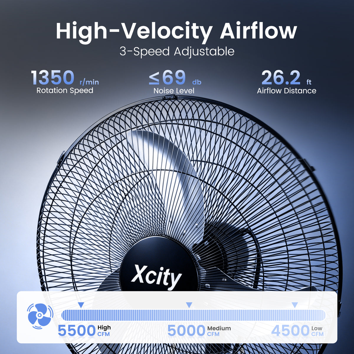 Xcity Wall Mount Fan 20", 3-Speed, Oscillating Cooling