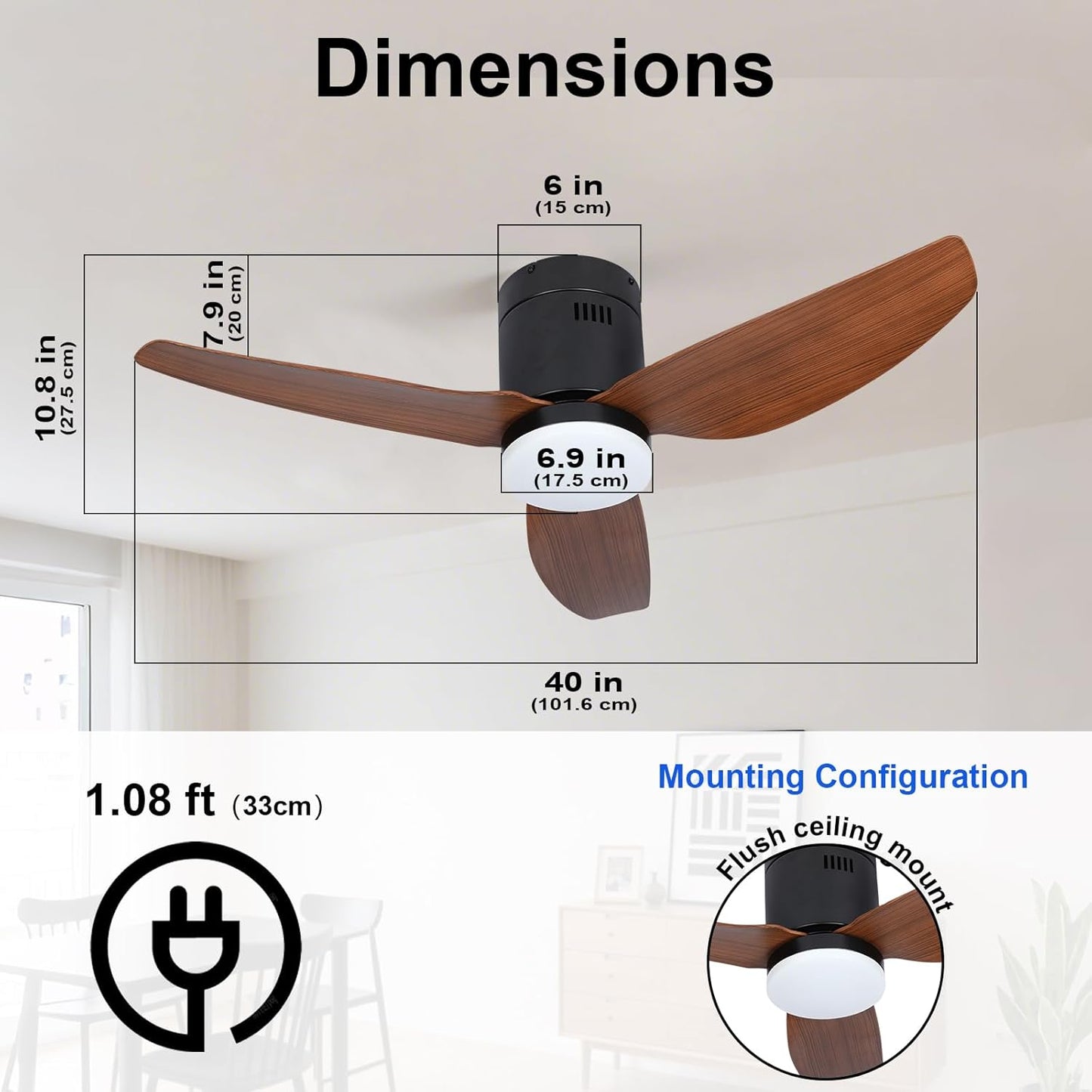 40 Inch Ceiling Fan with LED Light, Remote and App Control
