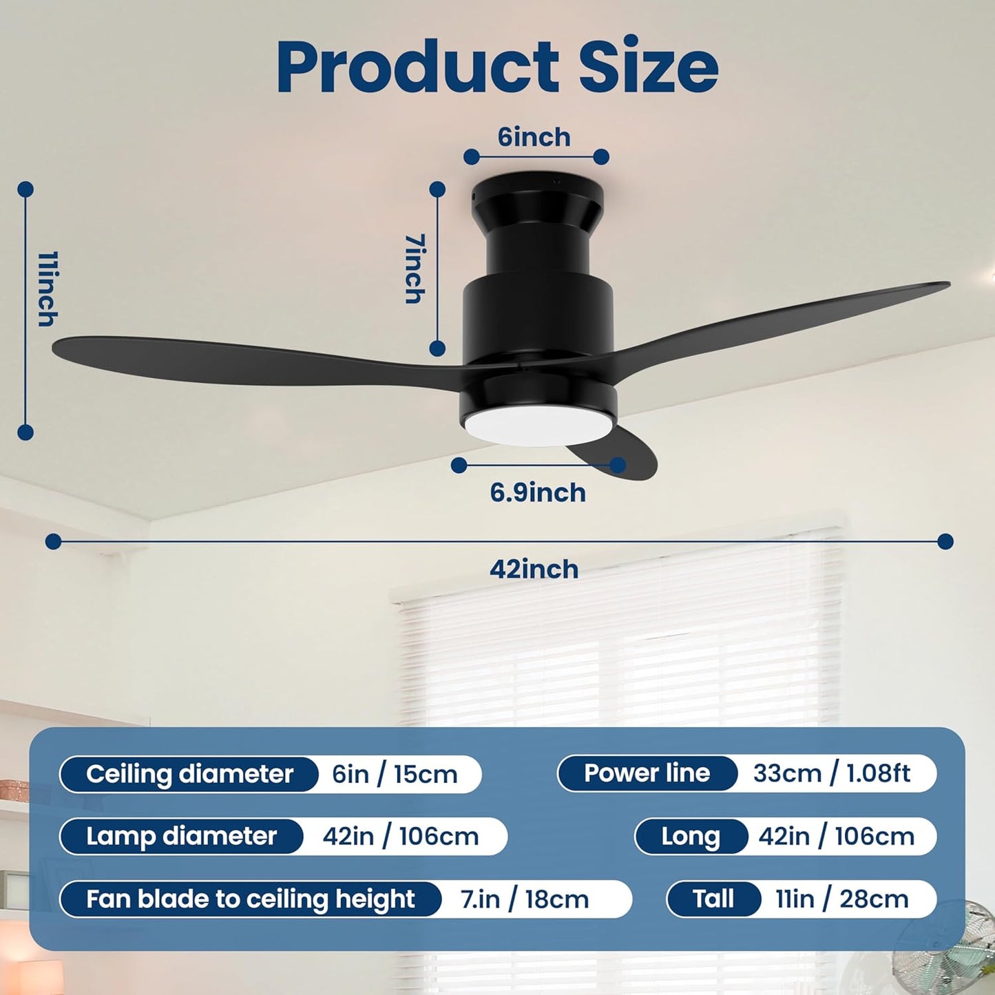 42 Inch Ceiling Fan with LED Light, Remote and App Control