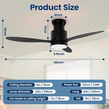 42 Inch Ceiling Fan with LED Light, Remote and App Control
