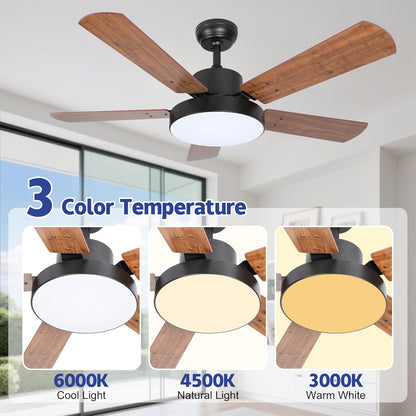 44 Inch Ceiling Fan with LED Light, 6-Speed Reversible Airflow - Max 3110 CFM