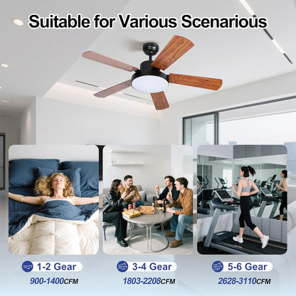 44 Inch Ceiling Fan with LED Light, 6-Speed Reversible Airflow - Max 3110 CFM