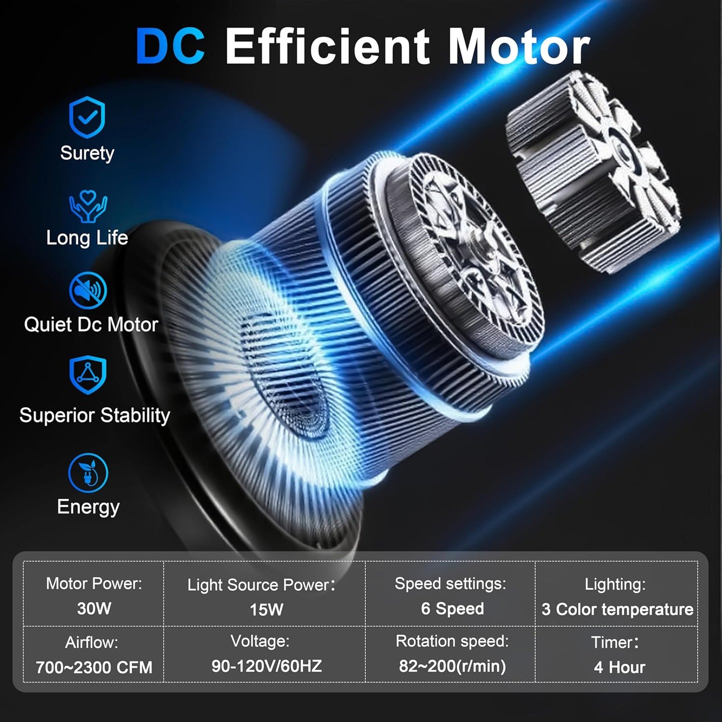 44 Inch Ceiling Fan with LED Light, Remote and App Control